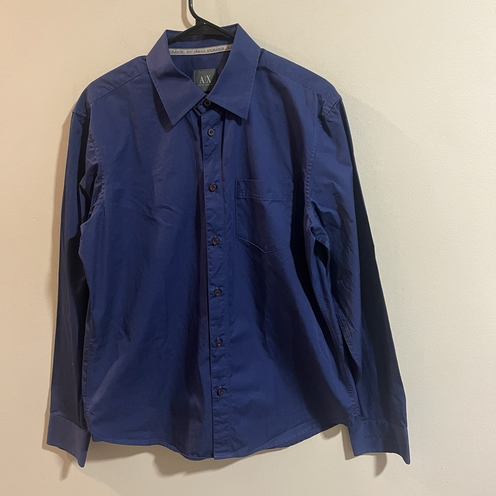 Armani Exchange Men's Navy Snap Button Super Slim Fit Dress Shirt‎ Sz L